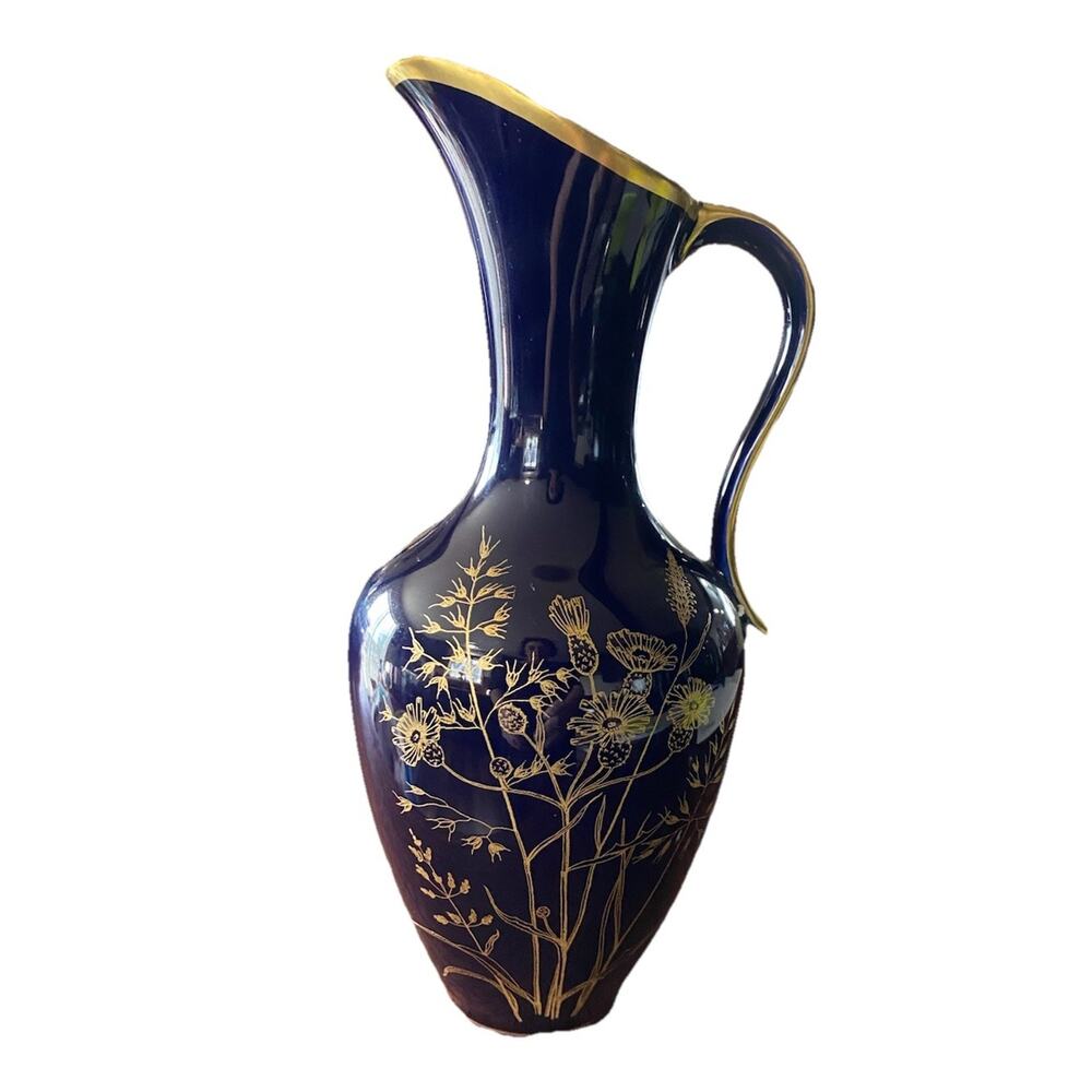 Porcelain Vase/ Jug KUEPS BAVARIA LINDNER Genuine Cobalt Gold Grasses #8
